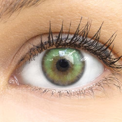 Glamlens lentilles de couleur vert naturelles colorées très haute opacité Marbella + étuis à lentilles de contact I 1 paire (2 pièces) I 90 Jours I sans correction I 0,00 Dioptries