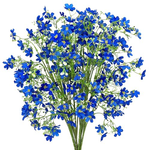 MEIVINES Kunstblumen 8 Bündel Seidenblumen, Langstielige Kunstblumen Frühling, 67cm Blaue Künstliche Balkonpflanzen Künstliche Blumen für Draußen Balkon Garten