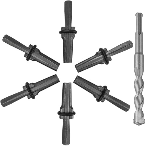 FLKQC 6pcs Rock Splitting Wedges and 1pcs Rotary Hammer Drill Bit, 5/8 Plug Wedges and Feather Shims, Stone Splitter Tools for Concretes, Granites, Boulders, Volcanic Rocks, Limestone Rocks