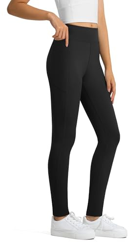 JOCMIC Girls Fleece Lined Cross High Waist Leggings for Yoga Dance Gym Pants with Pocket Black, 13-14 Years, Tag160
