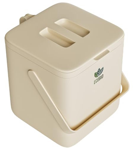 EcoBio Biomülleimer Küche - 7L Komposteimer Küche mit Deckel & Griff – Geruchsdicht & Spülmaschinenfest – Biotonne mit Sieb – Bio Mülleimer für Abfälle – Komposter Küche (Beige)