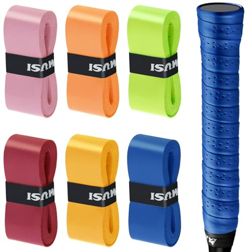 poeland 6 Pack Multicolored Racquet Overgrip, Anti Slip Racket Grip Tape, Absorbent Overgrips for Tennis, Badminton, Pickball