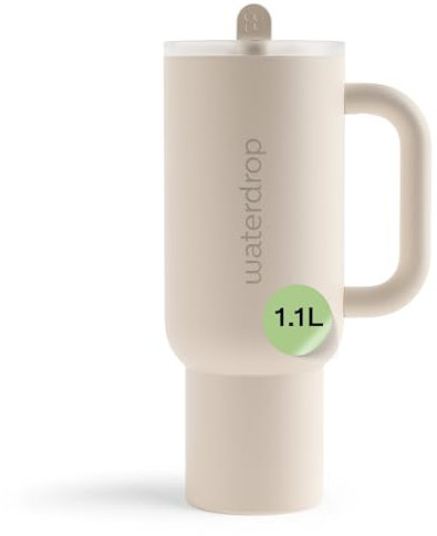 waterdrop® Gourde Isotherme avec Paille 1.1 litre - Froid Pendant 12 Heures, Mug Isotherme, Tasse Isotherme avec Poignée, Bouteille d'eau en Acier Inoxydable