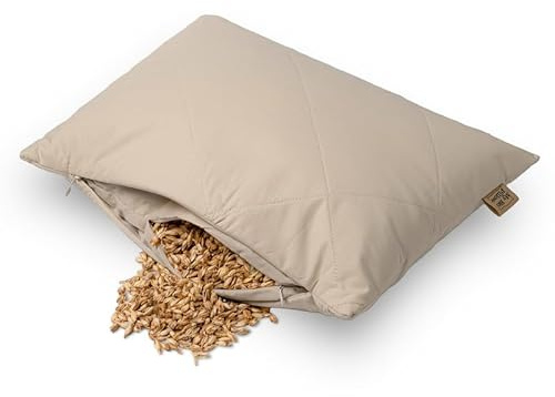 MinkovHOME Almohada de Espelta Orgánica, Ergonómica,Transpirable, Funda de Algodón Suave, Confort Cervical, Cojín Natural, 40 x 80 cm
