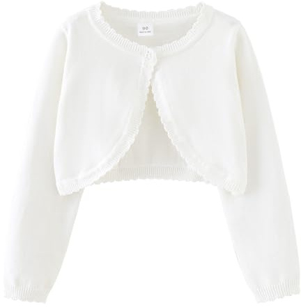 KISLOVE Kofta för flickor, stickad långärmad jacka i bomull, en knapp, bolero, sweatshirt, bröllop, festklänning, kappa, stickade kläder för 1-14 år, Vitt, 7-8 År