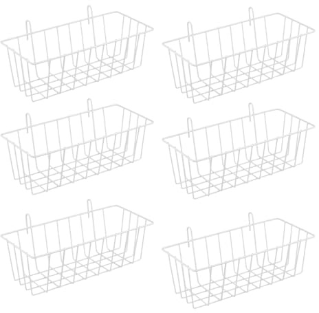 MUNGHOK 4 cestas blancas con ganchos, 25 x 13 x 9 cm, rejilla de metal, alambre de metal con ganchos, estante de pared de alambre, color blanco para baño, dormitorio, oficina