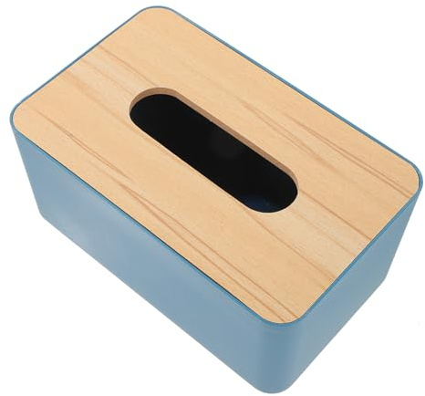 EXHUMKY Caja de pañuelos de madera con tapa, elegante dispensador de pañuelos para baño, salón y oficina, de madera de alta calidad y azul