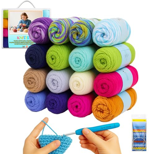 Knitiss 16 Pcs Acrylic Crochet Yarn Kit, 1760 Yards 4 Medium Worsted Knitting Yarn Ball 16x50g (1.76oz),Amigurumi Yarn for Crocheting with Case