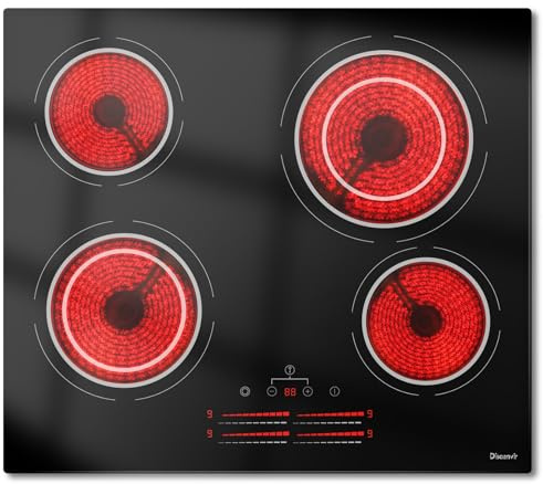 Placa Vitrocerámica 4 Fuegos 6600 W, Placa de Cocción con Zona de Expansión, Placa de Cocina Empotrable 60 cm, 9 Niveles de Potencia, Temporizador, Bloqueo para Niños, 220-240 V