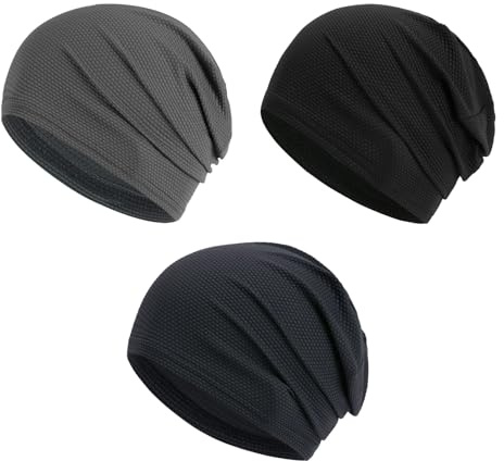 Xanthelle Beanie, Beanie para mujeres y hombres para verano, gorro para dormir y cubierta para la cabeza, 3 beanies en negro, gris y azul marino, gorros y gorras para uso diario y quimioterapia