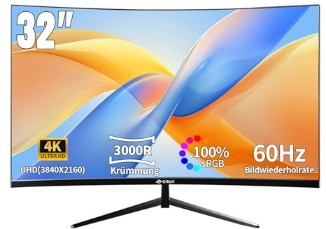 CRUA 32 4K 60Hz UltraWide 3000R Curved 4K UHD Monitor - Immersive Gaming Experience with Refresh Rate, VA Panel, and Adptsync Premium | HDR10 | 100% sRGB | 3840x2160