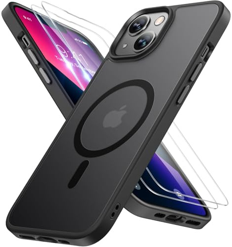 Miracase for iPhone 13 Case for MagSafe [with 2X Screen Protectors] [TOP Military-Grade Protection] Anti-Fingerprint, Translucent Matte Shockproof Slim Phone Case for iPhone 13 6.1 - Black