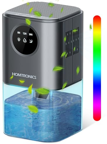 Homtronics Deumidificatore Casa Muffa, Deumidificatore Portatile 1700ml, 7 colori LED, Silenzioso, Spegnimento Automatico e Scongelamento, per Bagno, Armadio, Camera da letto Ufficio, Camper, Cantina