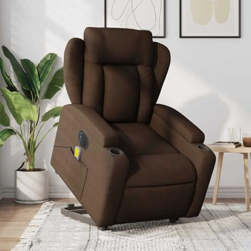 Mimdixy Fauteuil rembourré, fauteuil de massage, électrique, avec aide au relevage, en tissu marron, pour salon, chambre à coucher, home cinéma, installation rapide