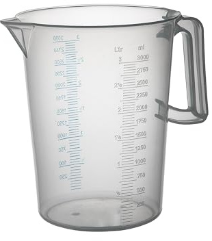 PIAZZA - Caraffa Graduata Professionale in Plastica con Manico Chiuso, Capacità 3L, Brocca per Acqua e Liquidi Alimentari - Misurino Graduato per Pesare Alimenti con Bilancia da Cucina, Made in Italy