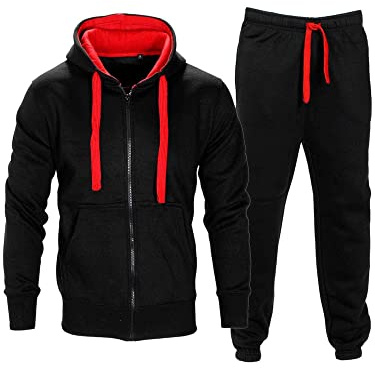Love My Fashions® Men’s Tracksuit Full Sleeve Contrast Fleece Top & Bottom Cord Set Zipper Hood Jogging Suit Set Plus Sizes