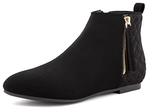 MaxMuxun Bottes Conception Mode Plat Bout Rond avec Les Canne de Cheville Noir Femme Taille 38 EU,Noir