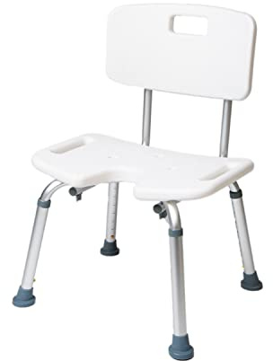 Cymam - Silla de Baño con Respaldo para Personas Mayores - Asiento en U Antideslizante con Desagües - Altura Regulable en 8 Niveles - Montaje sin Herramientas