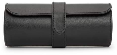 WOLF Heritage Watch Roll, Blake Black/Grey - Holds Up to Three Watches - Vegan Leather, Ultra-Suede Lining, Snap Closure - Includes Two Watch Guards