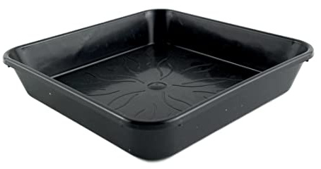 IVORYS-GARDEN 20-STK Viereckiger Profi-Topf-Untersetzer Außen-Maß 14,1x14,1-cm Höhe 2,6-cm & Innenmaß 12x12cm PP Kunststoff Pflanz-Schale Vier-Kant 4-Kant für 3,5-L und Kleiner