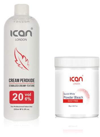 ICAN LONDON PROFESSIONAL CREAM PEROXIDE 20 VOL 6% 250 ML + WHITE POWDER BLEACH (JAR) 80 G SET
