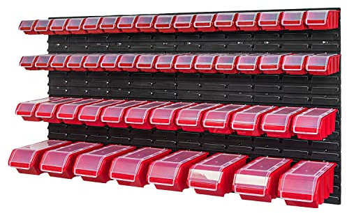 PAFEN Stapelbox Wandregal - 1544 x 780 mm - Lagersystem 52 Stück Boxen mit Deckel - Lagerregal Sichtlagerkästen Schüttenregal, Rot
