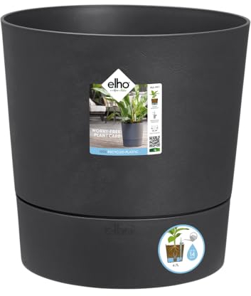 elho Greensense Aqua Care Rund 35 mit Integrierte Wasserspeicher - Blumentopf für Innen & Außen - 100% Recyceltem Plastik - Ø 34.5 x H 34.1 cm - Grau/Holzkohlengrau