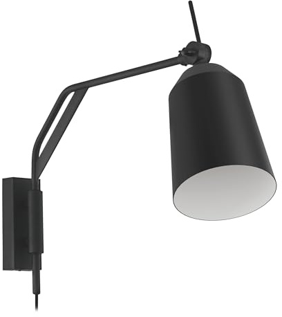 EGLO Wandlampe Loreto, Wandleuchte innen mit Schalter und Stecker, Wandleuchter mit Schwenkarm, Flurlampe aus Metall in schwarz und weiß, Lampe Wand mit E27 Fassung