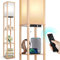 OUTON Stehlampe Regal mit Fernbedienung, Dimmbar & 4 Farbtemperatur Einstellbar, 1H Timer, LED Stehleuchte mit 2 USB Anschlüsse, Stehlampen mit Lampenschirm für Wohnzimmer, Schlafzimmer, Büro, Holz