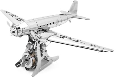 METAL-TIME Douglas DC-3-Modell, 3D-Flugzeugmodell aus Metall, mechanischer Bausatz, einzigartiger Aufziehmechanismus, DIY-Konstruktion aus Edelstahl mit Werkzeugkasten – 146 Teile.