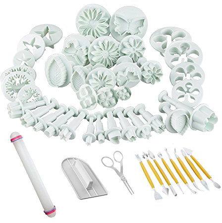 ilauke 47 Stück Fondant Ausstecher Schneeflocken Set, Diy Ausstechformen Auswerfer Stempel Tortendeko mit Auswerfer Rose Blume Herz Schmetterling Star Formen für Kuchen Torte Kekse