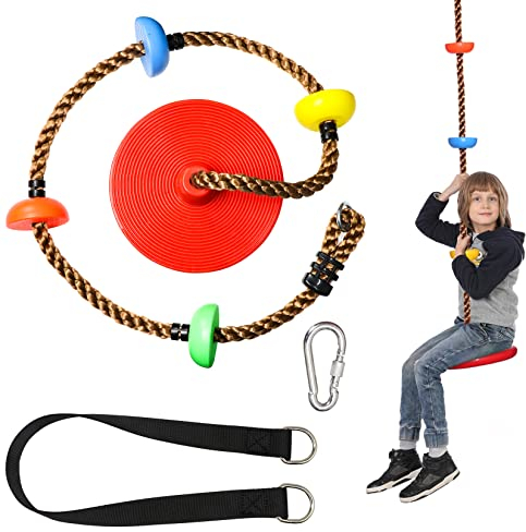 GothicBride Schaukel Kletterseil Drinnen Draußen für Kinder bis 120 kg Kinderschaukel Tellerschaukel mit Plattform Spielplatz Gartenschaukel 2 Meter Lang