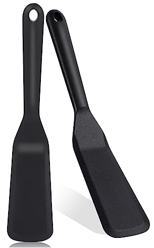 2 Stück Silikon Spatel Schwarz Pfannenwender Antihaft Kochspatel 25x5 cm Omelett Spatel Hitzebeständig Pfannkuchen Spatula für Burger Ei Pizza Steak Crepes