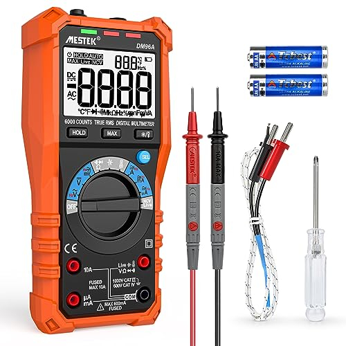 Multímetro Digital MESTEK CA/CC Polimetro Voltímetro Voltaje Corriente Amperimetro Rango Automatico 6000 Cuentas Resistencia Continuidad Diodo Frecuencia Capacitancia Temperatura NCV Batería Tester