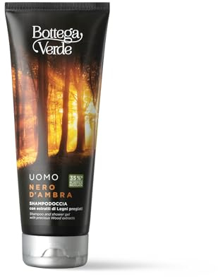 Bottega Verde - Nero d'Ambra, Shampoo Doccia Uomo, 200 ml, Azione Tonificante e Energizzante, Pratico Formato 2 in 1 per Detergere Pelle e Capelli