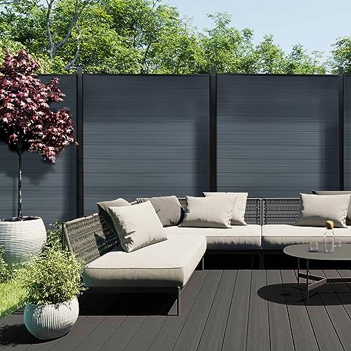 Mondaria Privacy Fence Panels for Outside,6ft(W) x 6ft(H) Outdoor Privacy Panels with 1 Post,Wind Resistant Wood Plastic Composite Fencing Panels for Patio,Backyard,Garden and Swimming Pool(Grey)
