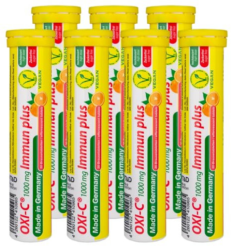 OXI C Immun Plus 140 Drink Effervescent Tabelts - 1000 mg Vitamin C – Orange Flavour, Sugar Free, Vegan – T&D Pharma – Made in Germany