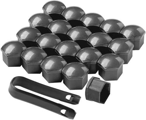 QitinDasen 20 Pezzi 19 mm Auto Ruote Copridado, Tappo Dado Bullone Ruota, Tappo a Vite Mozzo Ruote Auto Universale, Coperchio Dado Pneumatico Esagonali con Strumento di Rimozione (Grigio)
