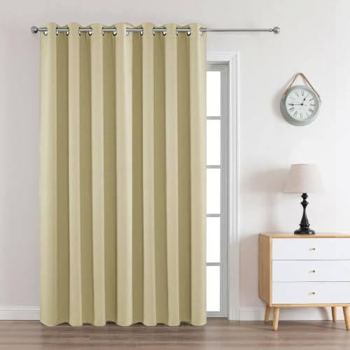 Joydeco Blackout Curtains 90 Inches Long 1 Panel, Thermal Insulated Long Curtains& Drapes 1 Piece, Room Darkening Grommet Curtains for Living Room Bedroom Window (W70 x L90 Inch, Beige)