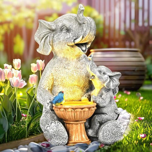 GIGALUMI Solar Garden Statues Loving Elephant, Gifts for Mom, Women, Figurine Lights for Outdoor, Yard, Garden Decor Unique Housewarming Gift, Women Birthday Gift