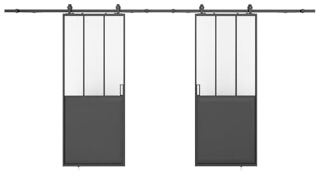 Vente-unique-Puerta corredera doble estilo taller - Negro y vidrio templado esmerilado - 2 x Alt. 205 x Ancho 73 cm - ARTISTO II