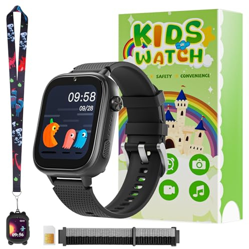 OKYUK 4G Kids Smart Watches Girls Gifts Age 3-12, Smart Watch for Kids with 47 Games, Two-Way Calling Feature, SOS Emergency Call Camera Video Recorder Gift Toys for Girls Ages 5 6 7 8 9 10 (Black)