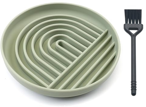 Hwtcjx Anti Schling Napf für Hunde und Katzen, Slow Feeder, Leckmatte Hund mit Großem Saugnapf, Schleckmatte Katze für Nassfutter und Trockenfutter, Mit Reinigungsbürste (Grün)