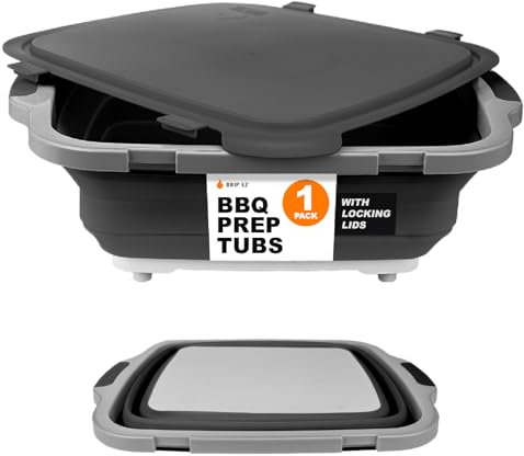 Drip EZ Collapsible BBQ Prep Tub- for Meal Prep Marinating Food Storage - Includes Cutting Board & Locking Lid - (1) OG - Black