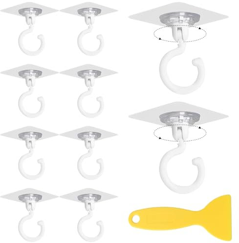 JRJRN 9 Pezzi Ganci Autoadesivi Gancio Girevole a 360°, Senza Tracce Ganci Adesivi Impermeabili con Raschietto, Gancio da Soffitto Adesivo per Cucina, Il Bagno, Pareti