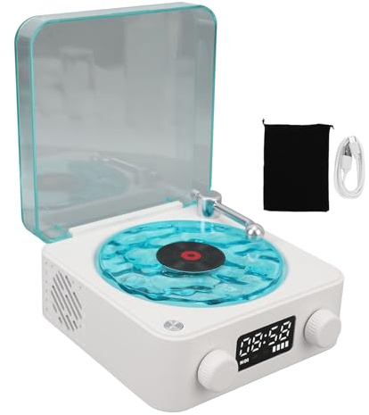 Haut-Parleur Bluetooth Portable Vintage avec Tourne-Disque Vinyle Rétro, lumière réglable et Bruit Blanc de mer pour Chambre à Coucher, fête
