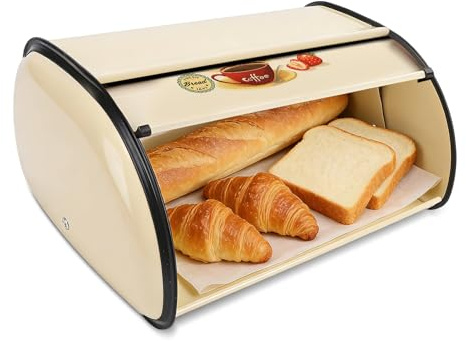 Buachois Bread Box,Vintage Roll Top Bread Box Container for Kitchen Countertop Drum Type Metal Bread Storage Bin for Cake Doughnut Biscuit Food Tableware (Type 1)