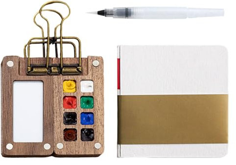 1 Set Di Strumenti Di Pittura Portatili, Mini Tavolozza Di Pittura Ad Acquerello, Tavolozza Da Viaggio In Legno Con 8 Scomparti, Quaderno Di Schizzi, Taccuino Dipinto, Set Di Pittura Da Viaggio