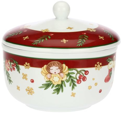 THUN - Porcelain Biscuit Tin, Diameter 20.5 cm, 14.5 cm H, Christmas Surprises Collection