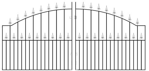 Saxon Arched Spear Top Metal Driveway Gates 1245mm High galvanised Wrought Iron Dual Swing gate (2743mm (9ft) Gap x 1245mm High SAZP16)